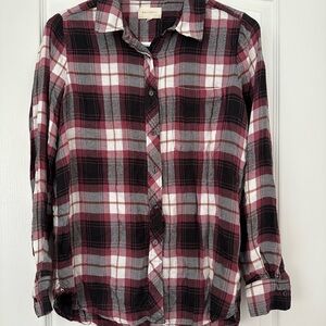 Melloday Soft Plaid Flannel Shirt in Burgundy/Black/Cream